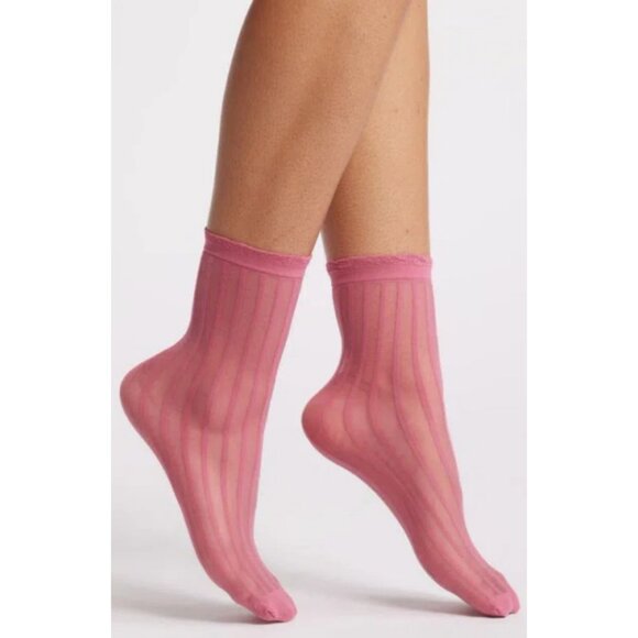 Nordstrom Sheer Ankle & Knee High Socks 3-pack Striped White Green Pink - Picture 2 of 7